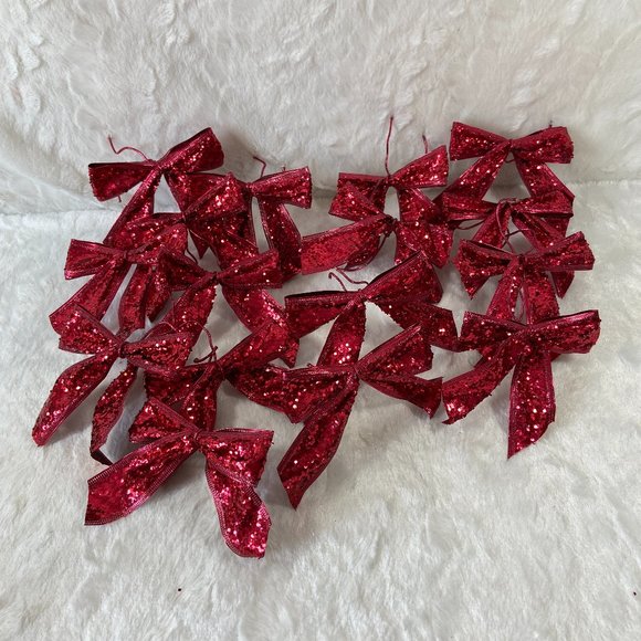 Vintage Other - Set of 17 Red glitter holiday Christmas reusable Bows
